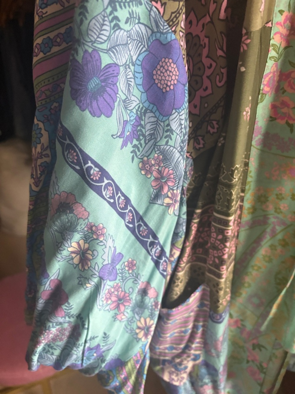 Boho Floral Patchwork Kimono Jacket in Olive & Teal - Picture 5 of 5